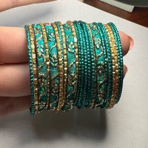 Teal Green and Gold Indian Bangles Set